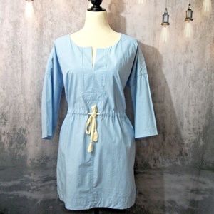 MADEWELL Blue White Pin Striped Side Pocket Dress